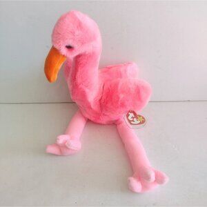 NWT Vintage 1998 TY Beanie Buddies Pinky The Flamingo Plush Lovey 16"